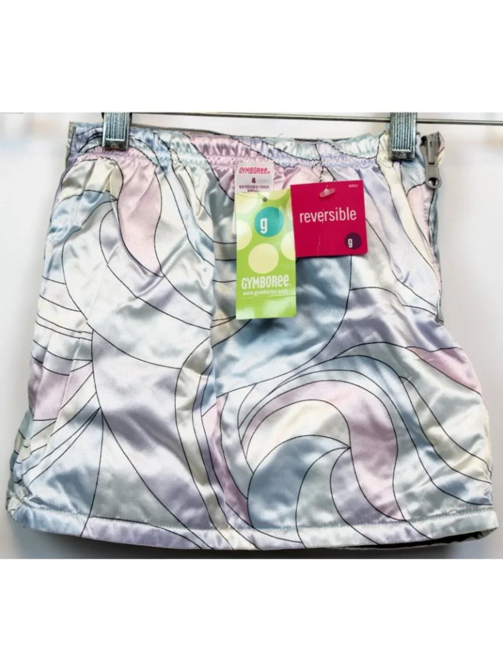 2004 Gymboree Apres Ski Satin Reversible Skirt Silver Multi Color Swirl sz 4